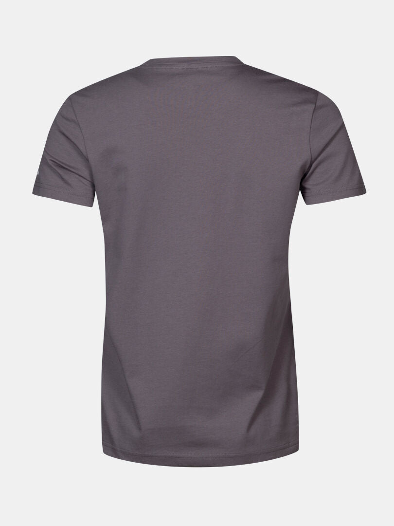 Das Halti Matka II T-Shirt Damen, ein graues Kurzarmshirt, von hinten auf weißem Grund.
