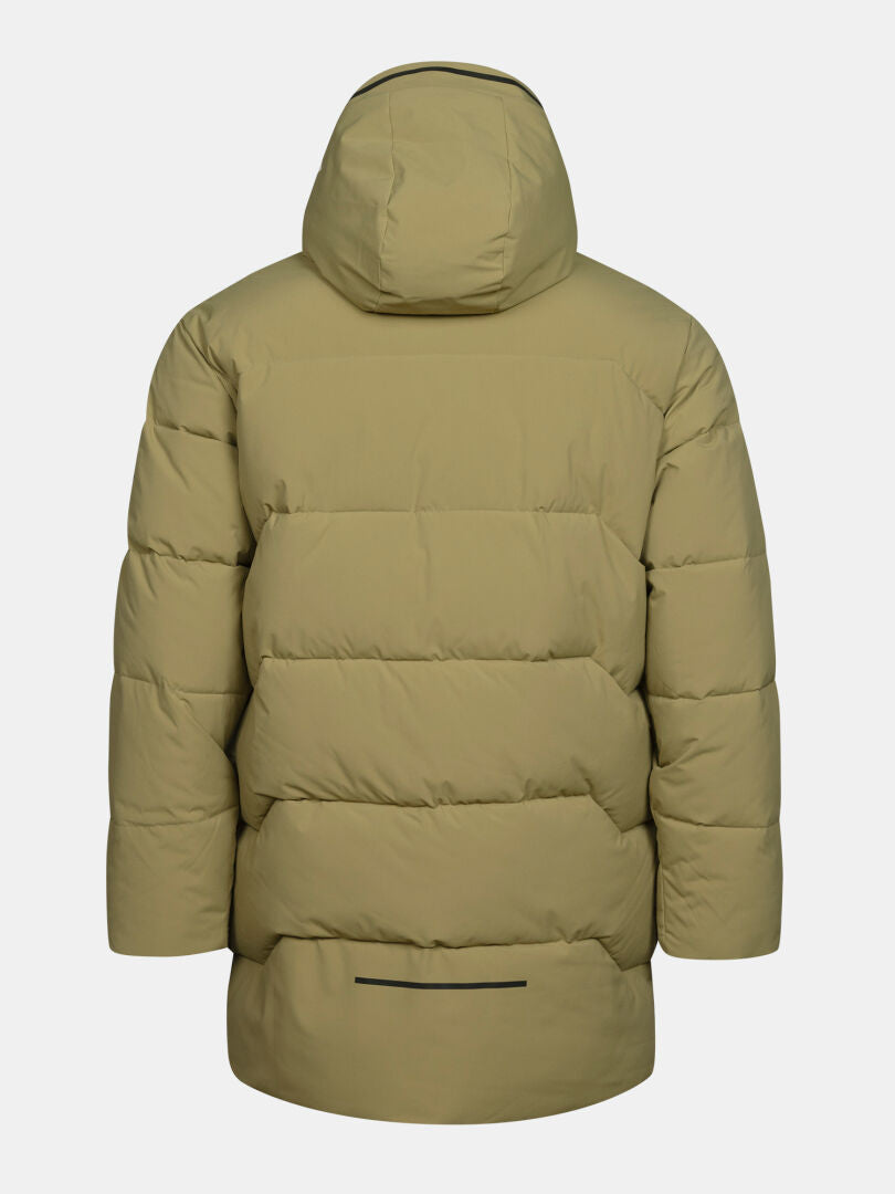 Halti Brahe Puffer-Parka für Herren in Olivgrün (DrymaxX), mit Kapuze, von hinten auf weißem Hintergrund abgebildet.