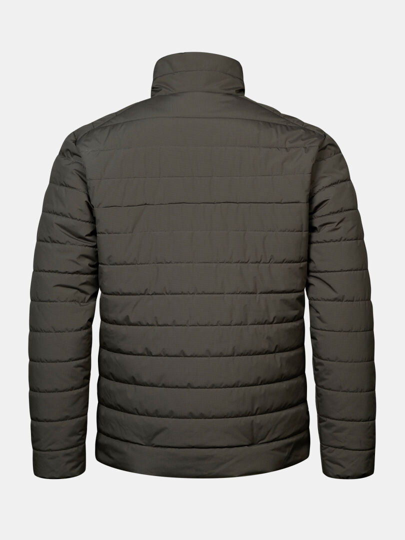 Halti Rehia – Gepolsterte Herrenjacke in Olivgrün, Rückansicht, mit winddichter Steppung und hohem Kragen.