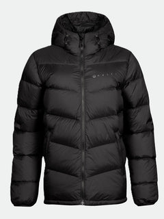 Die Versant Daunenjacke Damen von Halti hat eine Kapuze, einen Frontreißverschluss und ein Logo - ideal als Winterjacke für draußen.