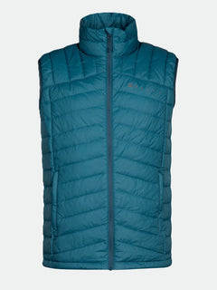 Halti Evolve Lite Daunenweste Herren in Teal mit Frontreißverschluss, hohem Kragen und dezentem Logo - ideal für Outdoor-Aktivitäten.