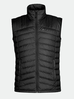 Die Halti Evolve Lite Daunenweste Herren in schwarz, ärmellos mit Frontreißverschluss und Logo, perfekt für Outdoor-Aktivitäten.