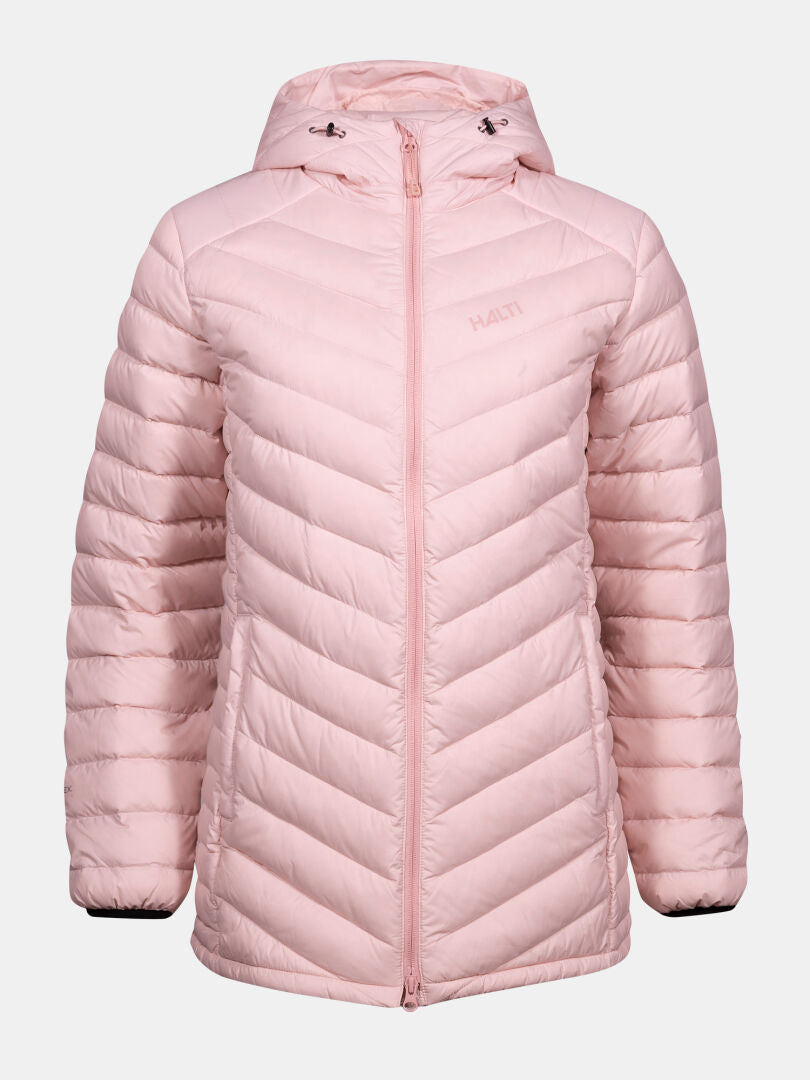 Leichte Damenjacke Huippu Mid von Halti in Light Pink, Steppdesign, Kapuze, Frontzipper, dezentes Logo auf der Brust.