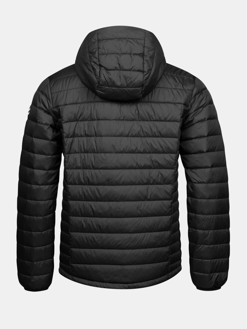 Rückansicht einer schwarzen, gesteppten Halti Huippu Untuvia Daunenjacke Herren Microtherm Dynamic.