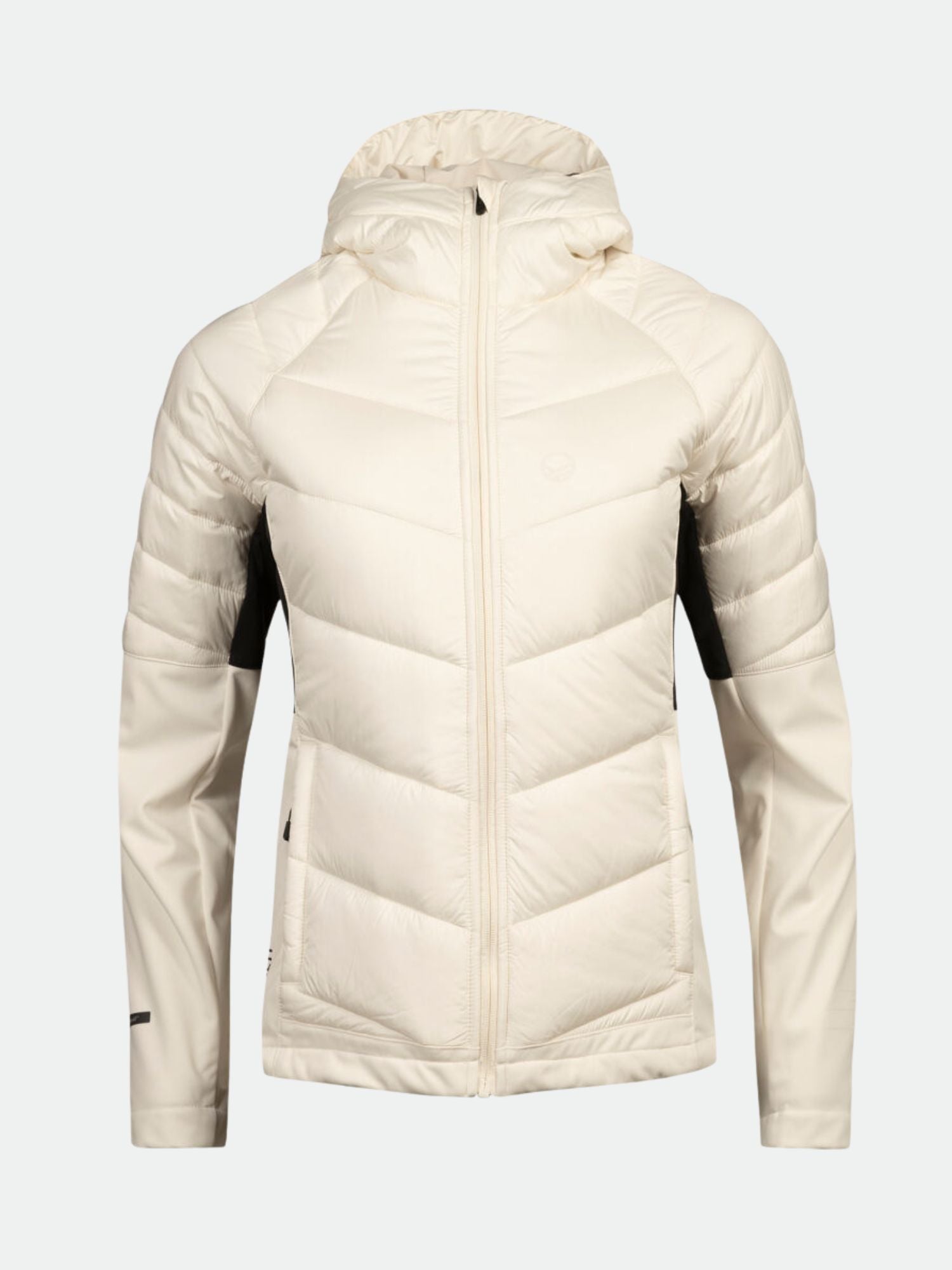 Die Halti Hanki XCT Jacke Damen Plus ist eine weiße Kapuzenjacke für Damen mit Microtherm-Isolierung und einem Frontreißverschluss.