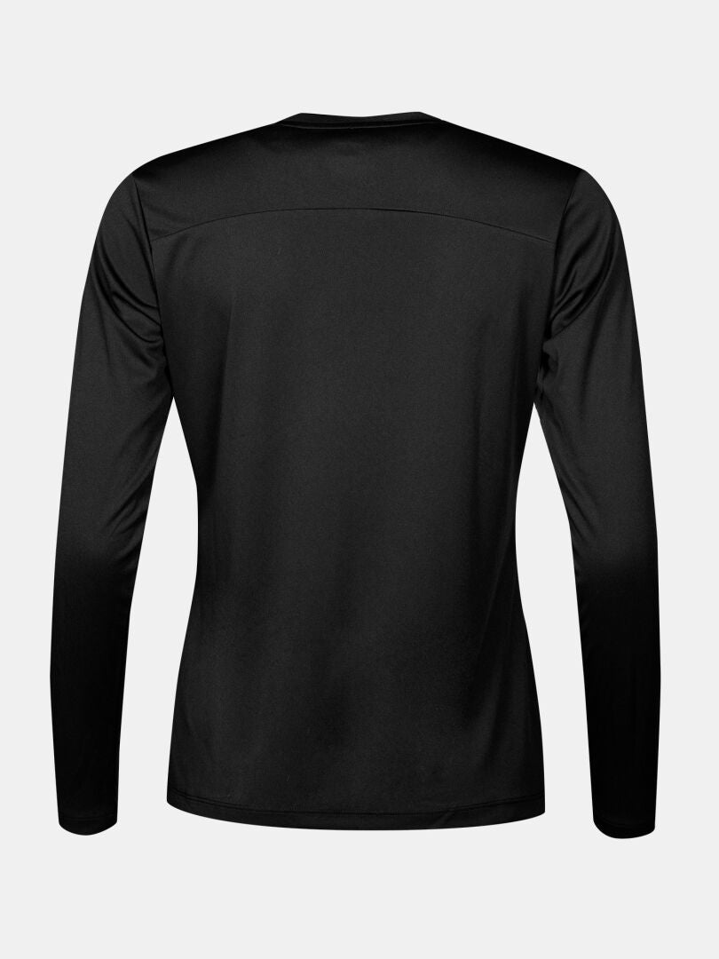 Das Halti Salves Trainingsshirt Damen, langärmelig, ist von hinten auf einem einfarbigen hellgrauen Hintergrund abgebildet.