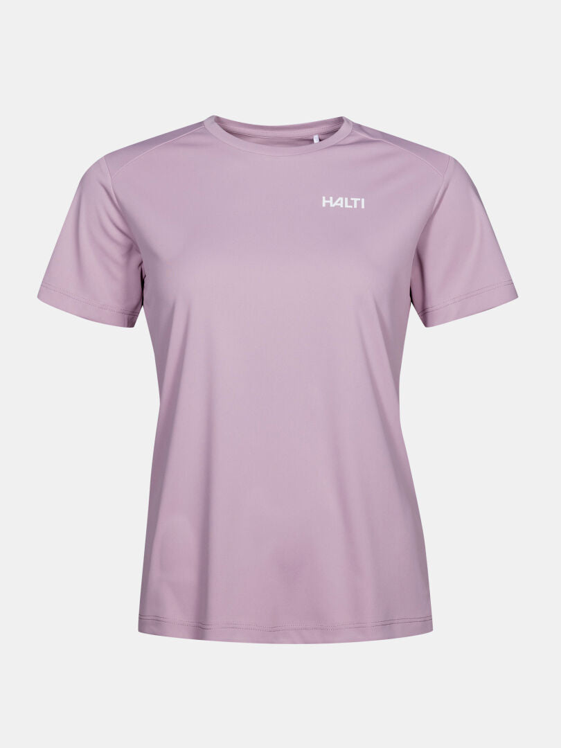 Lila Salves T-Shirt Damen von Halti aus recyceltem Polyester mit Logo auf der linken Brust, atmungsaktiv.