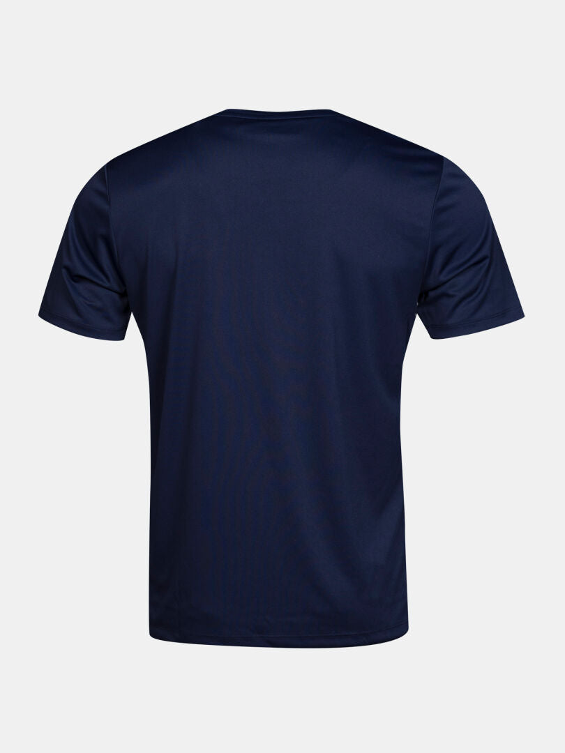 Salves T-Shirt für Herren von Halti in Navy, aus recyceltem Polyester, von hinten vor weißem Hintergrund abgebildet.