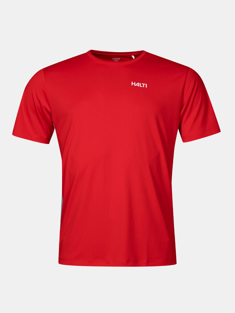 Das Salves T-Shirt Herren von Halti ist rot, aus recyceltem Polyester und hat ein weißes Halti Logo auf der Brust.