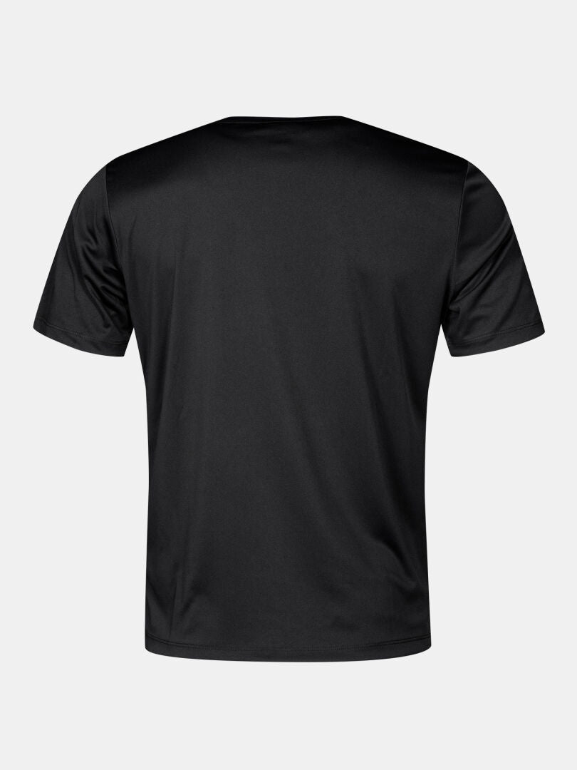 Das Halti Salves T-Shirt für Herren, einfarbig schwarz und aus recyceltem Polyester, von hinten auf hellgrauem Hintergrund abgebildet.