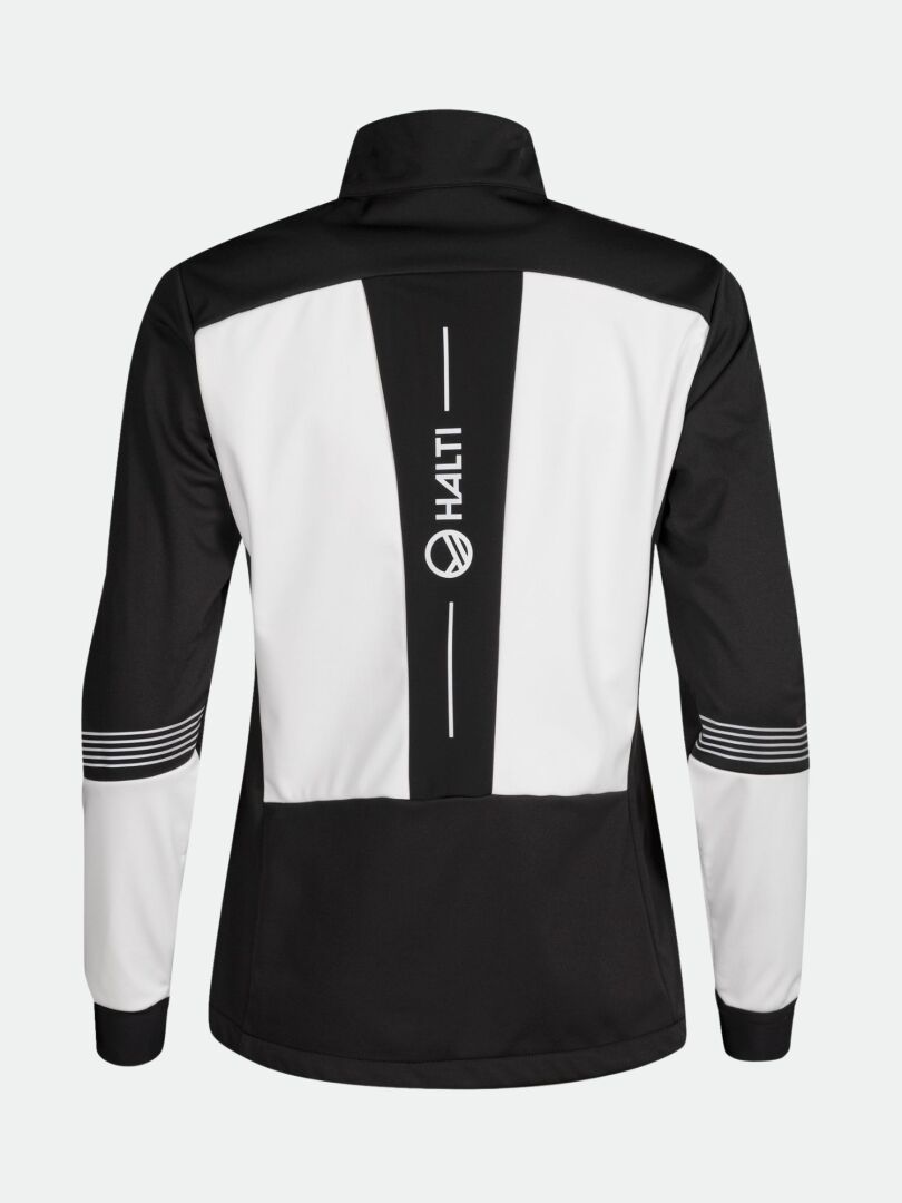 Schwarz-weißes Siide Langlaufanzug Set von Halti mit rundem Logo, aus Stormwall-Stretchmaterial.