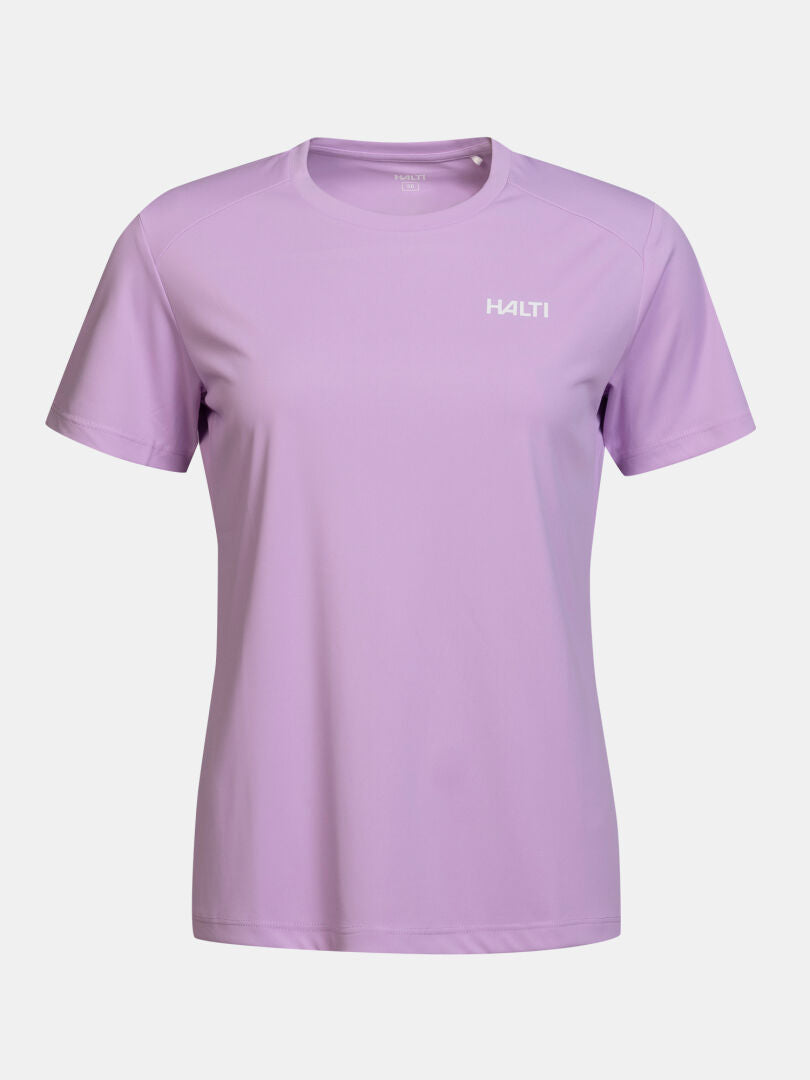 Hellviolettes, schnell trocknendes Halti Funktions-T-Shirt mit kurzen Ärmeln für Damen.