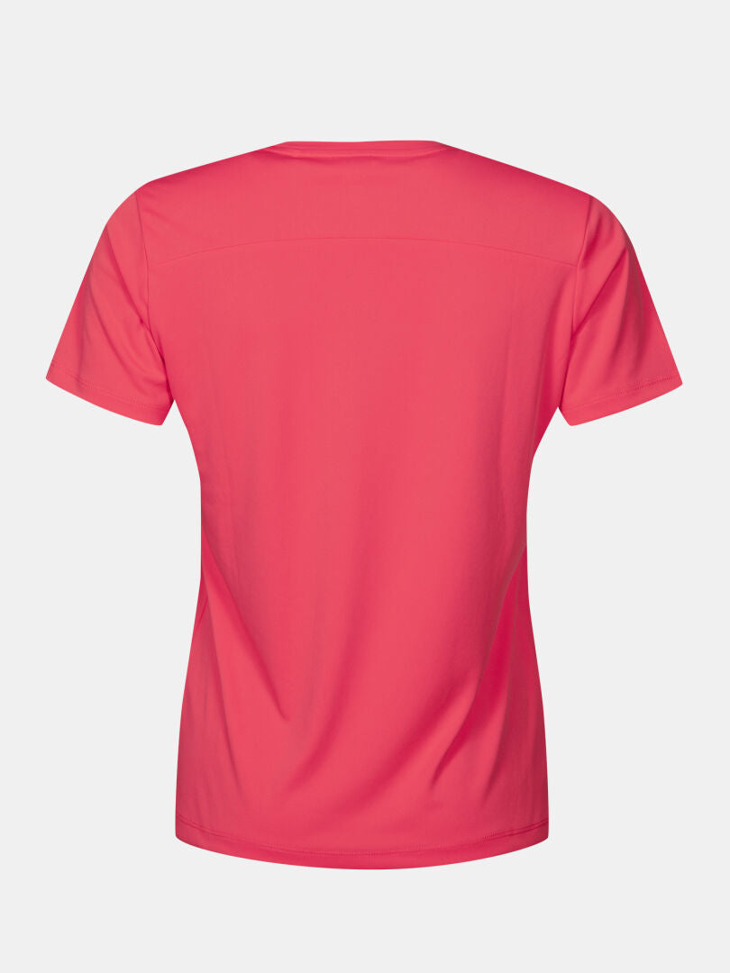 Rückansicht eines rosa, schnell trocknenden Halti Funktions-T-Shirts aus Funktionsstrick für Damen in Übergrößen.
