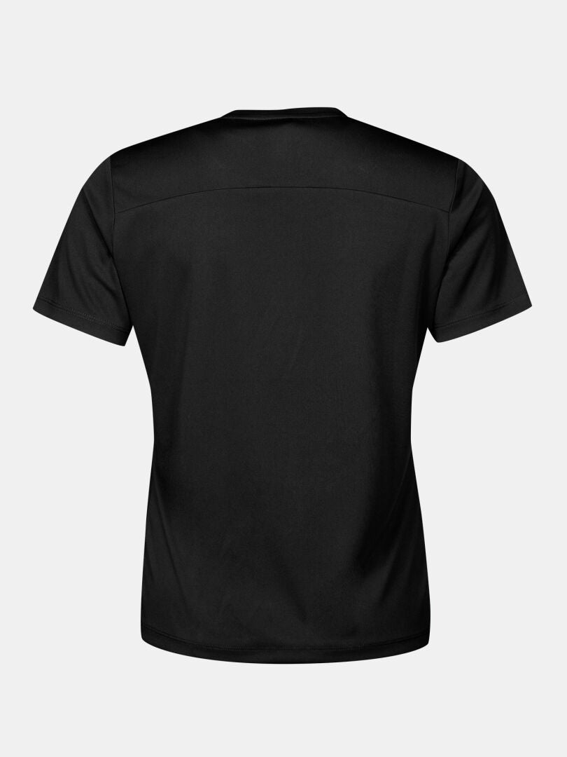 Rückansicht eines schwarzen, schnell trocknenden Halti Funktions T-Shirt Damen Plus Sport-T-Shirts aus Funktionsstrick.