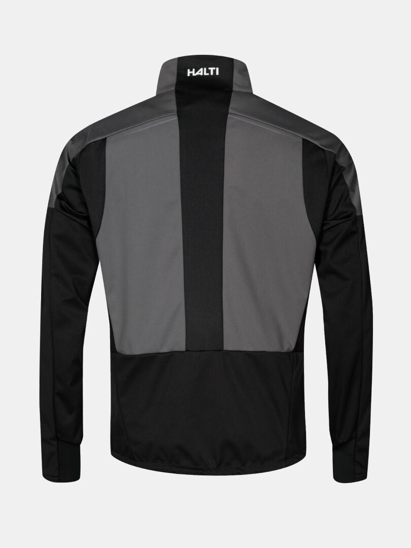 Die Halti Framover Hybrid Langlaufjacke Herren in schwarz/grau, ideal für das Wintertraining, abgebildet von hinten.