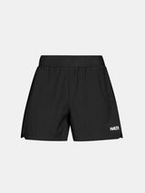 Halti Uurto Shorts Damen: schwarze Outdoor-Trainingsshorts mit elastischem Bund, feuchtigkeitsableitend, HALTI-Logo.