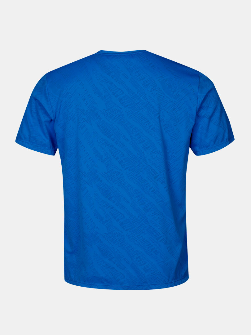 Das Halti Oulanka T-Shirt Herren in einfarbig blau, kurzärmelig, von hinten auf weißem Grund abgebildet.