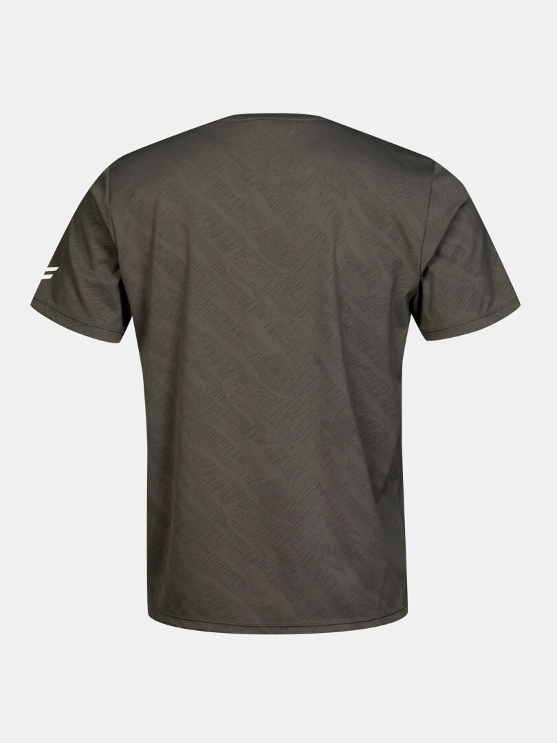 Rückenansicht des Halti Oulanka T-Shirt Herren, kurzärmlig, dunkelgraues Active Dry Material, kleines weißes Ärmellogo.