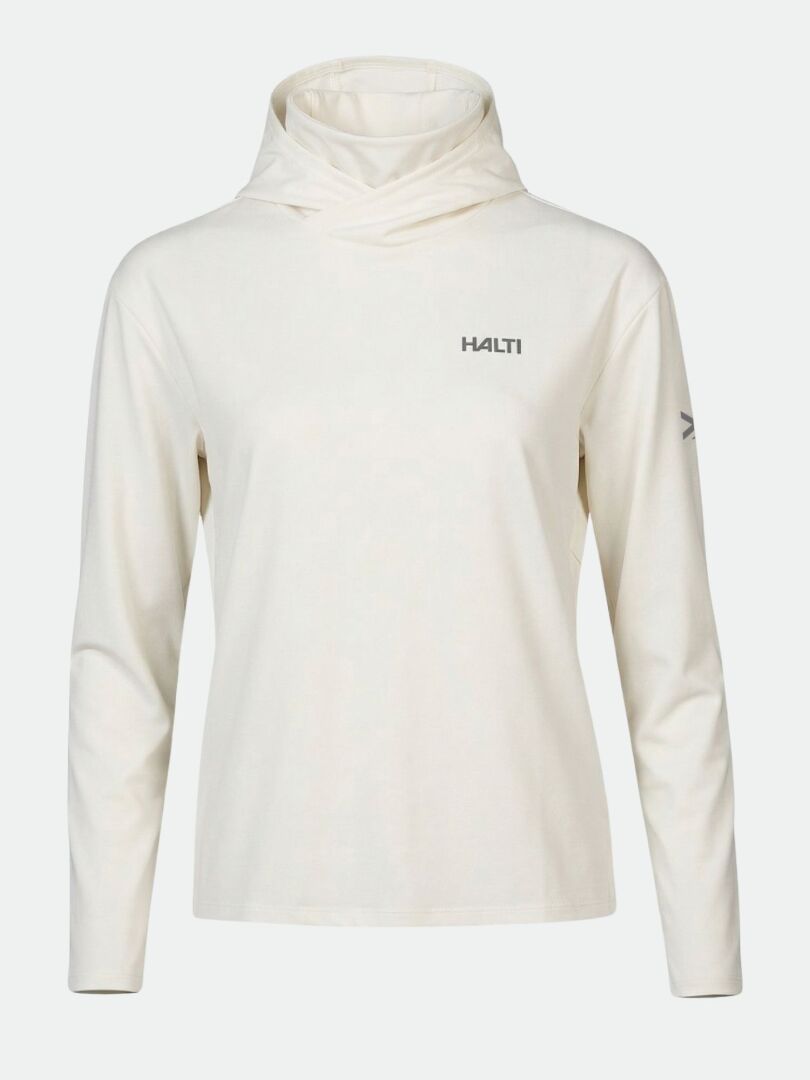Das Kaltio Trainingshoodie Damen von Halti ist ein schlichtes, cremefarbenes Longsleeve - ideal für jedes Outdoor-Training.