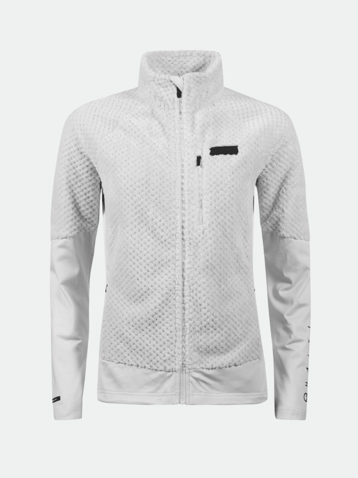 Die Halti Forceful Damen Layer Jacke hat ein strukturiertes Fleece am Rumpf und glatte Ärmel in Hellgrau.