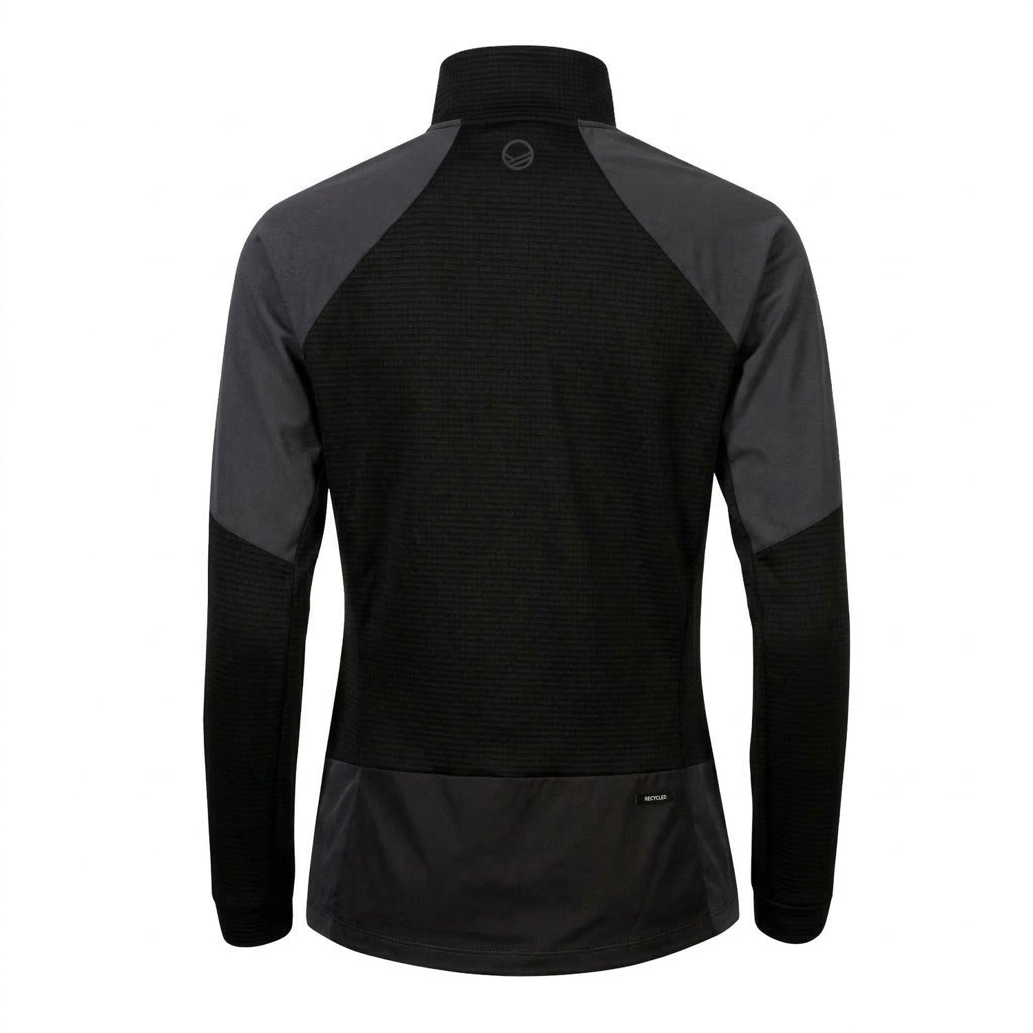 Die Forerunner Damen Midlayer Jacke von Halti ist ein schwarzer, langärmeliger, Active Dry Midlayer mit hohem Kragen, Rückenansicht.