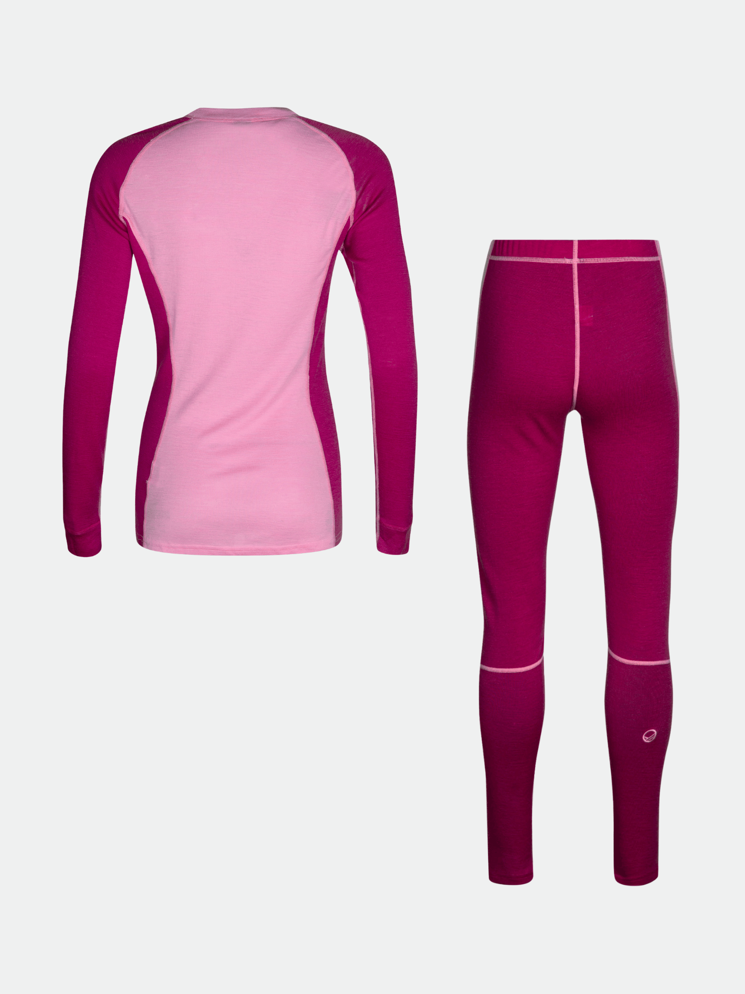 Das Bild zeigt das Hossa Merino Unterwäsche Set Damen von Halti in Pink und Magenta aus mulesingfreier Merinowolle.