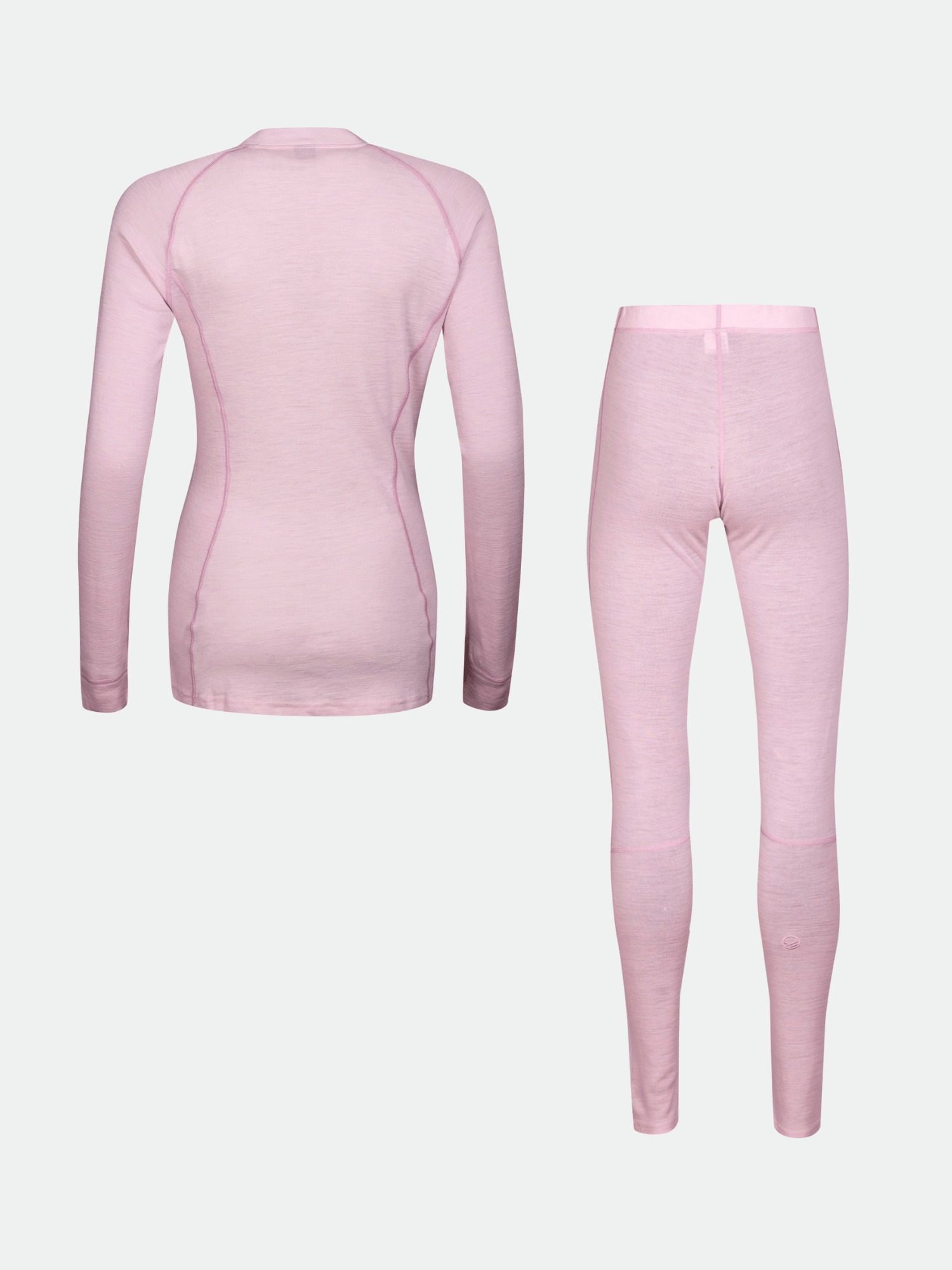 Ein rosafarbenes Halti Hossa Merino Unterwäsche Set Damen ist flach von hinten auf weißem Grund abgebildet.