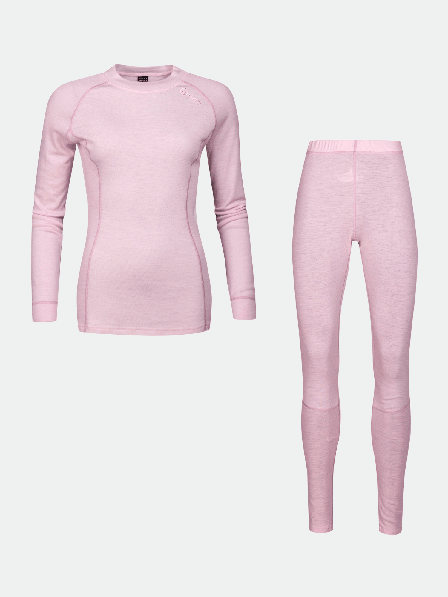 Das Halti Hossa Merino Unterwäsche Set Damen: rosa Langarm-Top & Leggings aus mulesingfreier Merinowolle.