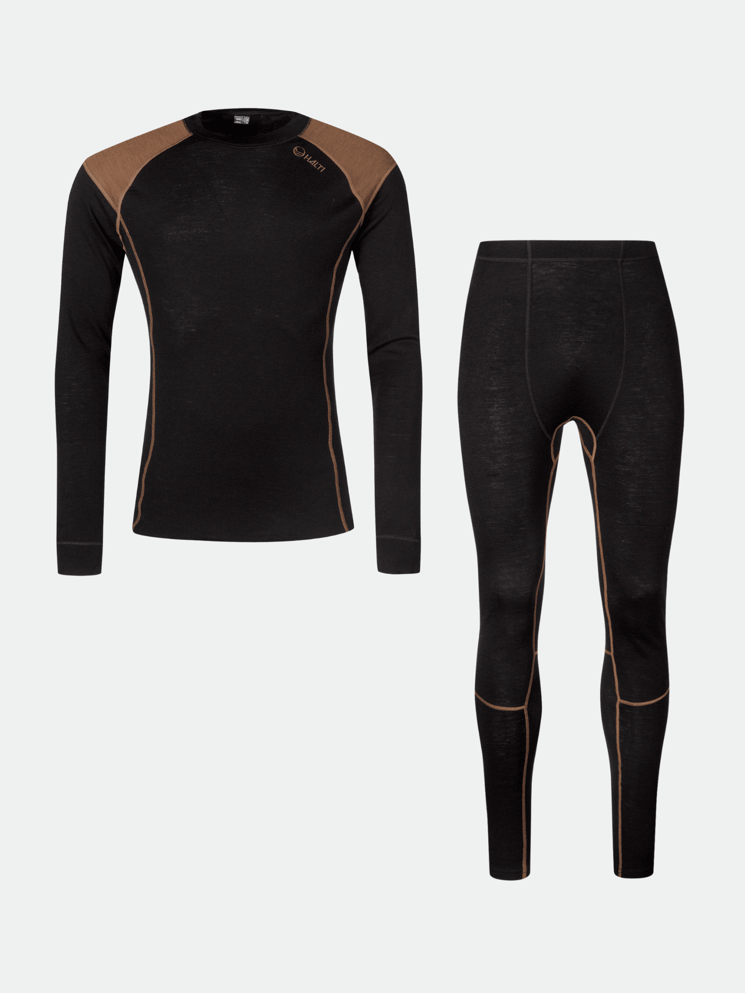 Halti Hossa Merino Unterwäsche Set Herren mit braunen Details-ideal für Outdoor-Aktivitäten und Leggings.