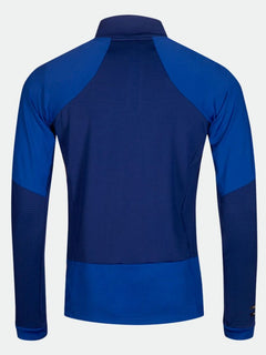 Halti HeatGrid Midlayer Jacke Herren: zweifarbig blau, lange Ärmel, recyceltes Polyester, Abbildung von hinten mit Kragen.