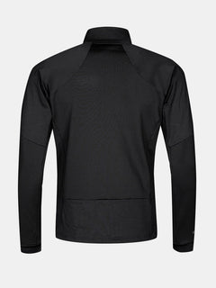 Die Halti HeatGrid Midlayer Jacke Herren in schwarz, dargestellt von hinten auf einem schlichten hellgrauen Hintergrund.
