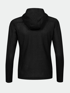 Rückenansicht von Halti Ultramove Midlayer Damen mit atmungsaktiver Netzschicht auf einfarbig hellem Hintergrund.