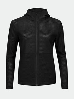 Halti Ultramove Midlayer Damen in Schwarz mit atmungsaktiver Netzschicht, Full-Zip, auf grauem Hintergrund gezeigt.