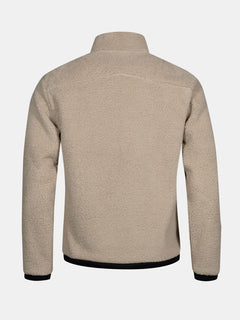 Rückenansicht der Halti Lumista Polar Fleece Jacke Herren mit hohem Kragen und schwarzem Besatz auf einfarbigem Hintergrund.