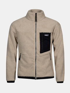 Halti Lumista Polar Fleece Jacke Herren, beige, winddicht, mit schwarzem Besatz, 2 Taschen & Logo auf der Brust.