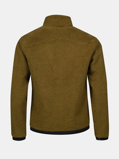 Die Halti Lumista Polar Fleece Jacke Herren, braun, winddicht, von hinten auf grauem Hintergrund gezeigt.