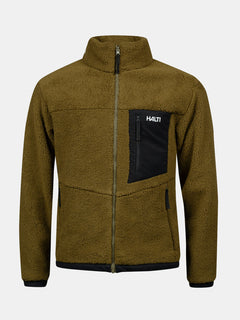 Die Halti Lumista Polar Fleece Jacke Herren hat einen durchgehenden Reißverschluss, eine schwarze Brusttasche mit Logo - perfekt zum Wandern.