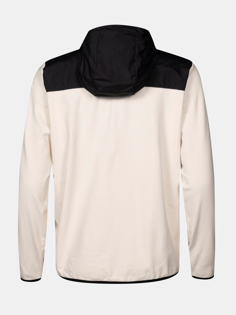 Rückseite der Halti Rockmoon Fleecejacke Damen mit schwarzer Kapuze, perfekt für Outdoor-Aktivitäten bei kühlem Wetter.