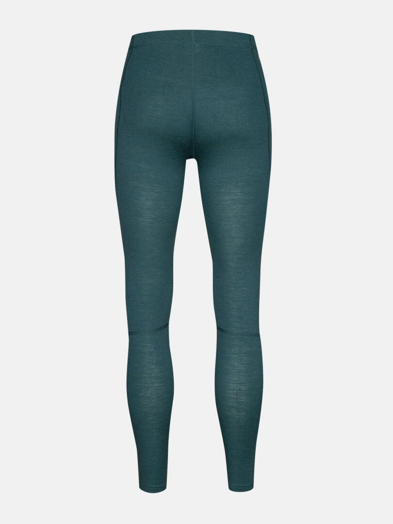 Rückansicht des türkisfarbenen Halti Hossa II Merino-Unterwäsche-Sets für Herren – Leggings mit hoher Taille und in voller Länge – auf weißem Hintergrund.