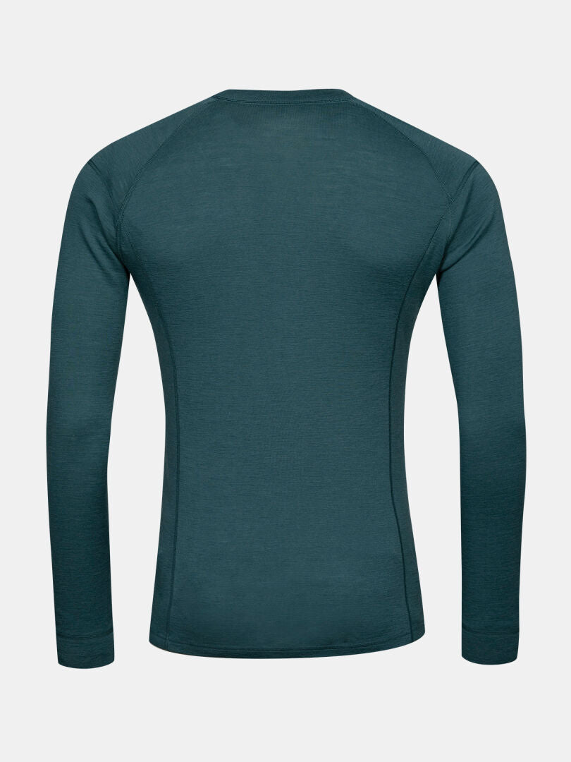 Halti Hossa II Merino-Unterwäsche-Set für Herren: dunkles Blaugrün, Rückansicht des Langarm-Shirts, bequeme Merino-Basisschicht für Outdoor-Aktivitäten.
