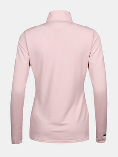 Das Halti Jaako Hemd Damen in Hellrosa wird von hinten vor einem schlichten weißen Hintergrund gezeigt.