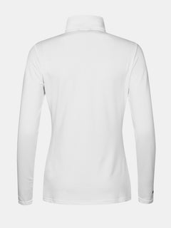 Rückansicht eines Halti Jaako Hemd Damen mit glattem, eingepasstem Design auf einfarbigem Hintergrund.