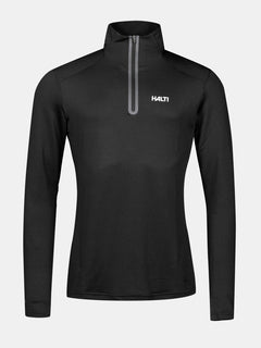 Das Jaako Hemd Herren von Halti ist ein schwarzer Midlayer für Herren mit einem Viertelreißverschluss und Active Dry Sport Knit für draußen.