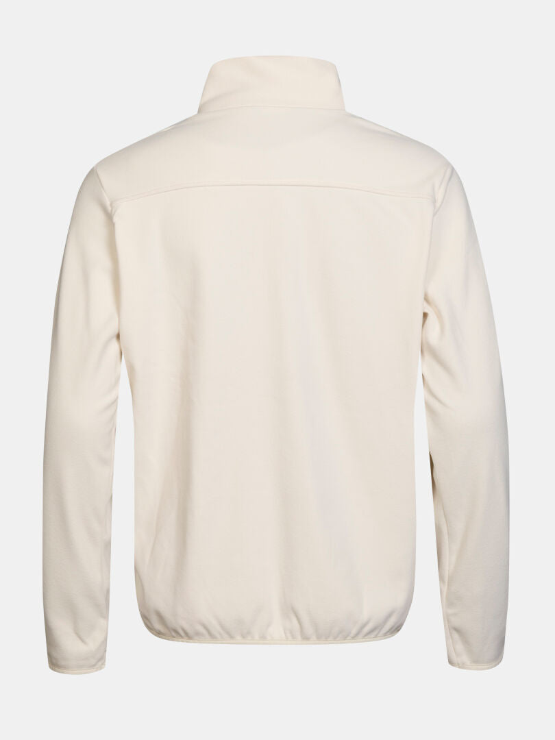 Rückansicht der Halti Rockmoon Fleecejacke Damen Plus in Creme, aus recyceltem Fleece; ideal für Outdoor-Aktivitäten.