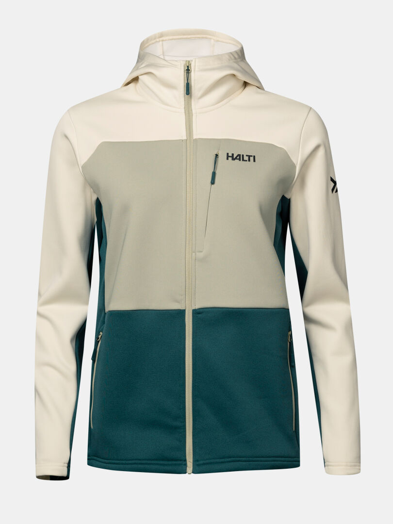 Halti Seiland Layer Jacke Damen – Fleecejacke im Color-Blocking-Design mit Kapuze, Reißverschluss vorne, Brusttasche und Seitentaschen.