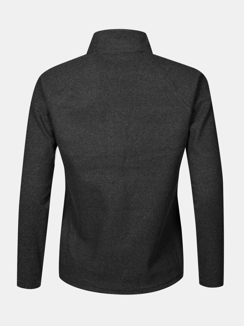 Rückansicht der „Halti Suomis Hybrid Layer Jacke Damen“ mit hohem Kragen und Microtherm Dynamic-Isolierung, in Weiß.