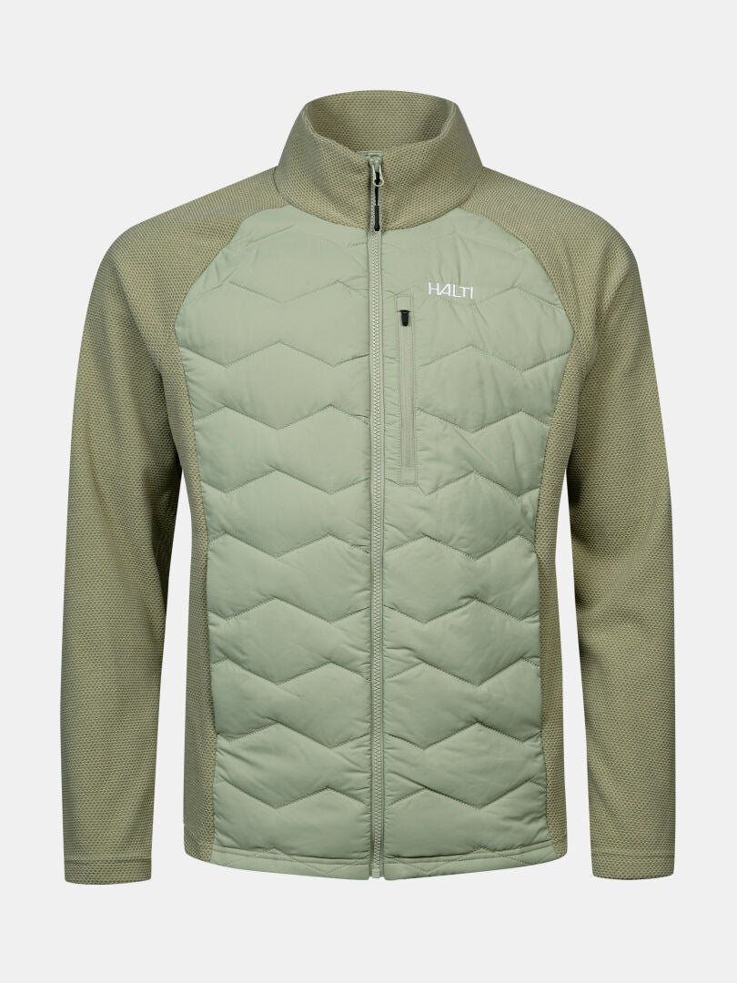 Suomis Hybrid Layer Jacke für Herren von Halti: hellgrün, gesteppte Vorderseite, Microtherm Dynamic, Brusttasche mit Reißverschluss.