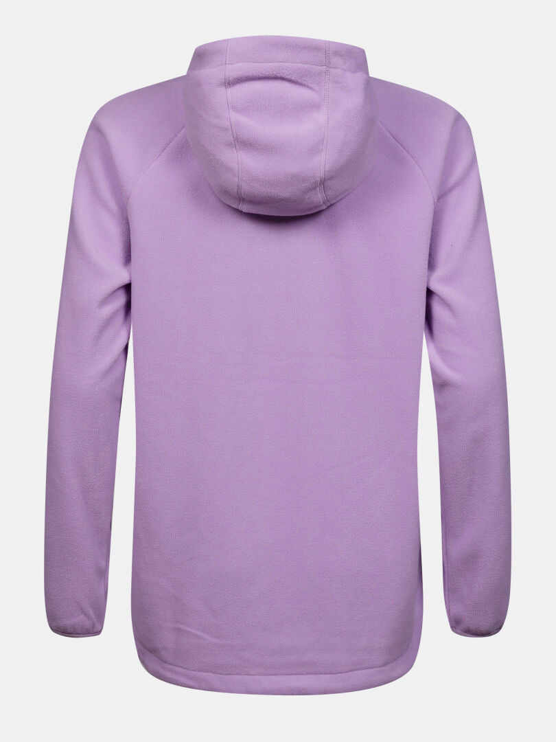Der Halti Susanne Fleece Damen-Hoodie in Lavendel wird von hinten vor einem weißen Hintergrund gezeigt.